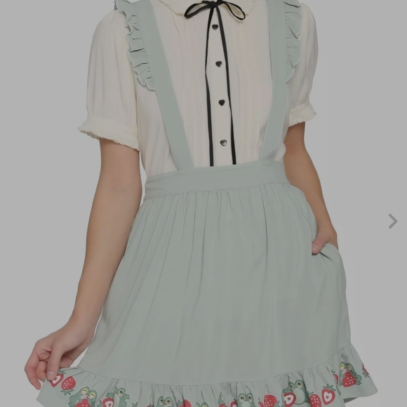 Hot Topic Dresses & Skirts - Cute Frog W Strawberry Print Suspender Skirt